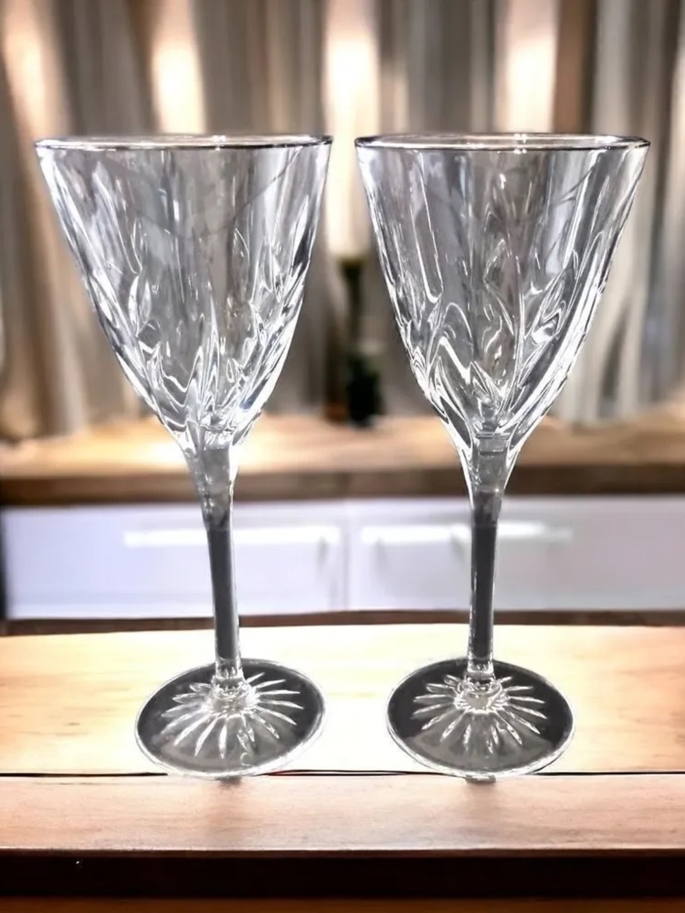 Crystal Cut Wine Glasses - Clear (Set of 2)